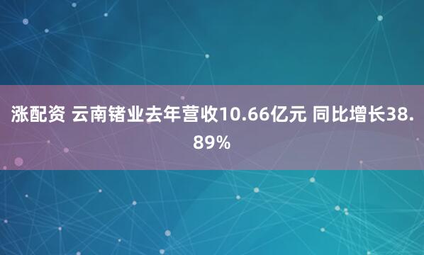 涨配资 云南锗业去年营收10.66亿元 同比增长38.89%